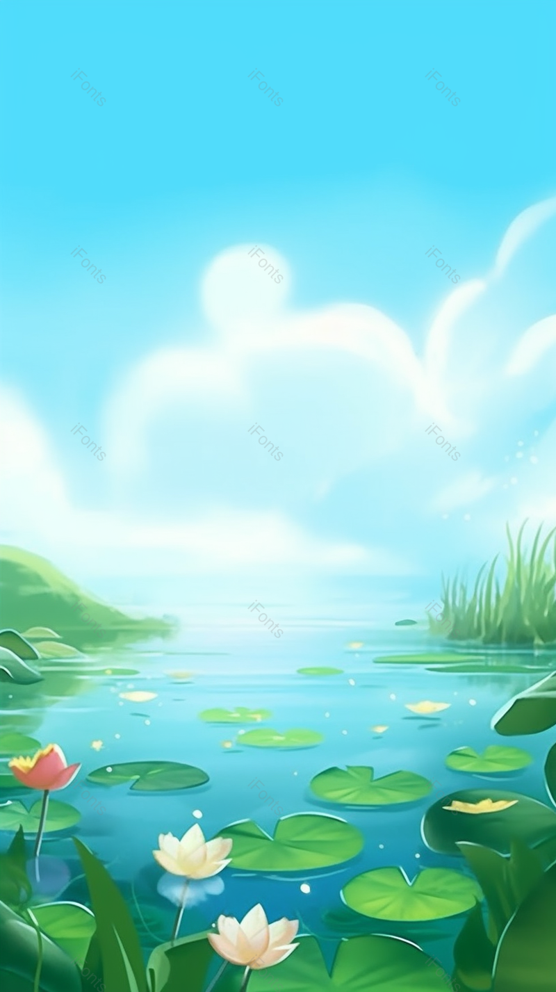 绿色小清新夏天池塘荷叶荷花背景,插画/手绘图,插画/手绘图库,插画/手绘图下载,插画/手绘